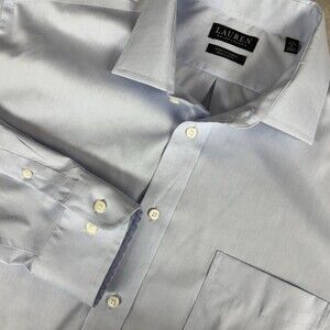 Lauren Ralph Lauren Dress Shirt Mens 17.5 34/35 XL Blue Regular Fit Stretch